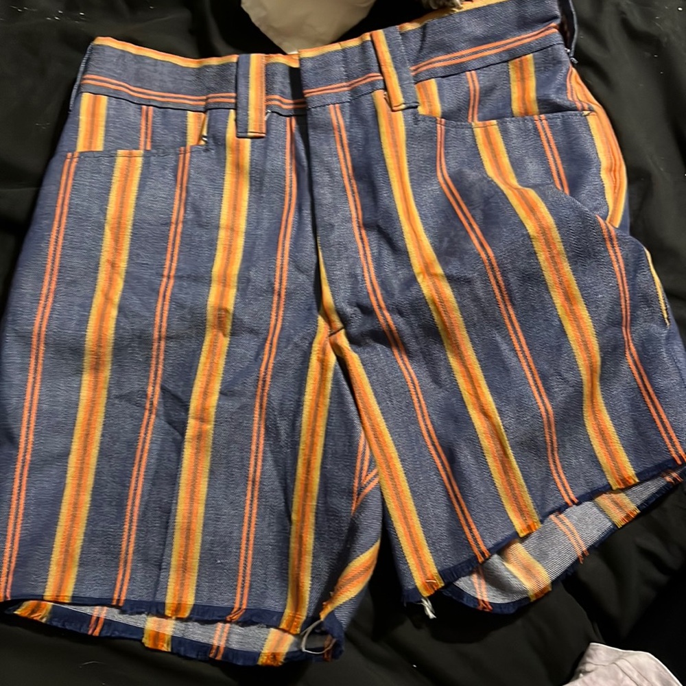 Blue and orange striped shorts